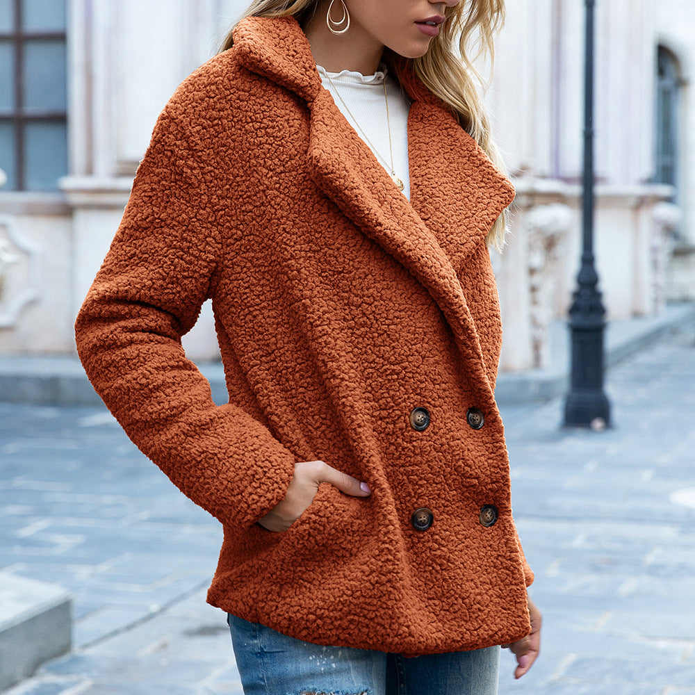 Women’s Loose Lapel Fluffy Winter Coat – Button Jacket Cardigan
