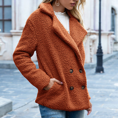Women’s Loose Lapel Fluffy Winter Coat – Button Jacket Cardigan
