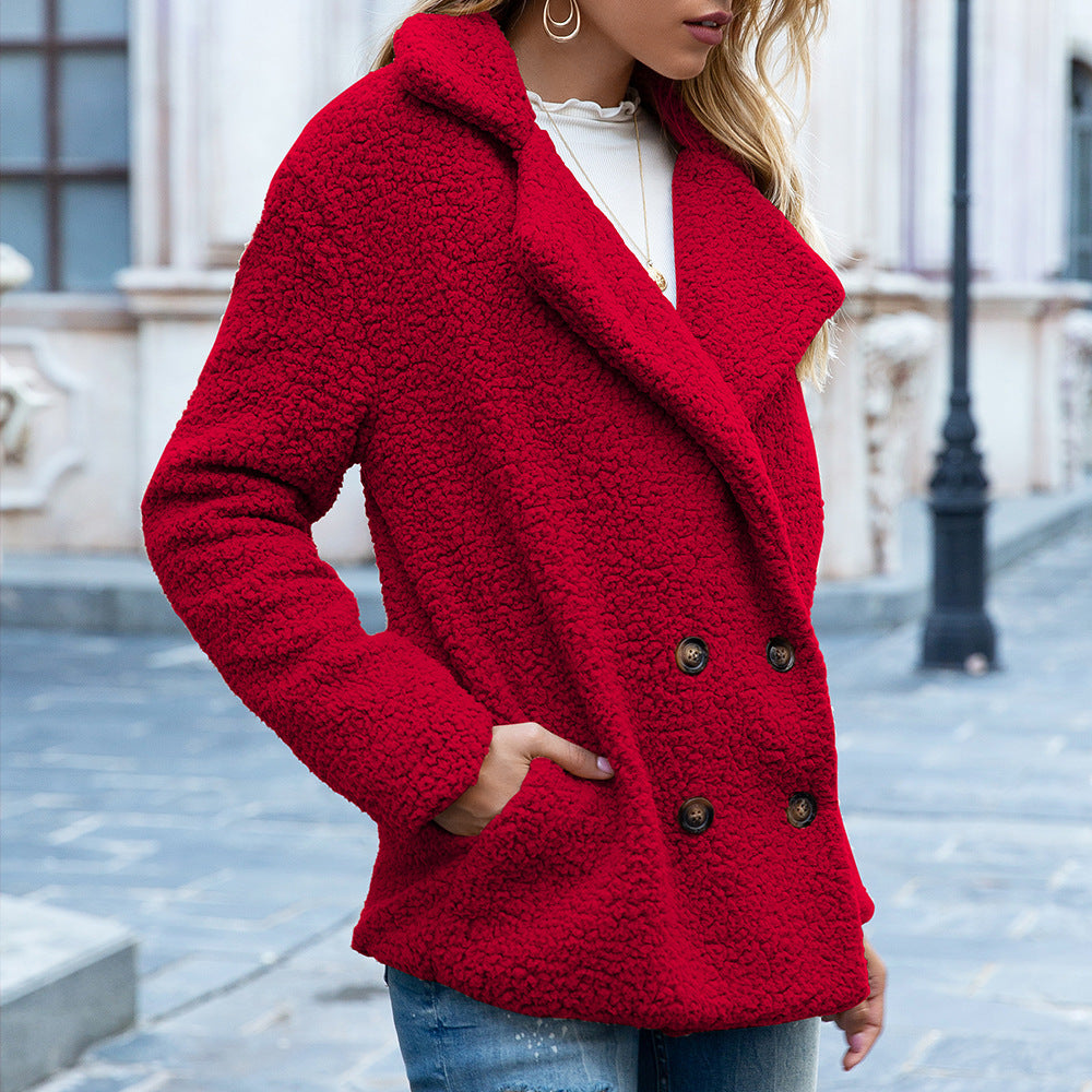 Women’s Loose Lapel Fluffy Winter Coat – Button Jacket Cardigan