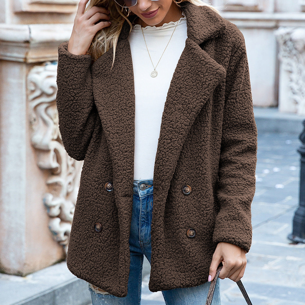Women’s Loose Lapel Fluffy Winter Coat – Button Jacket Cardigan