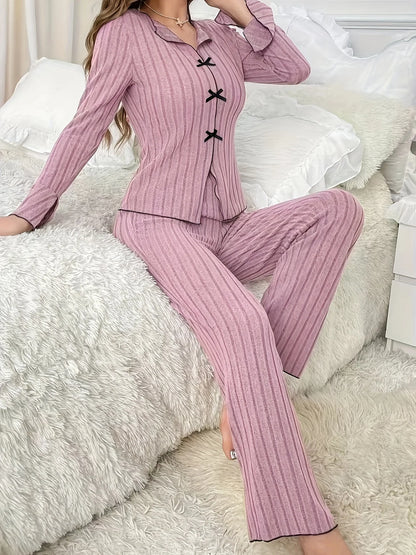 Bella Women's Pajama Set | Soft Fabric, Elegant Bow, Long Sleeve 4