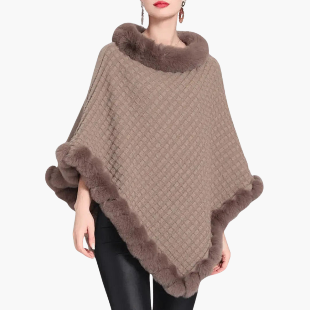 Kara Women's Poncho | Oversized Knit with Faux Fur Trim, Cozy Layering 0