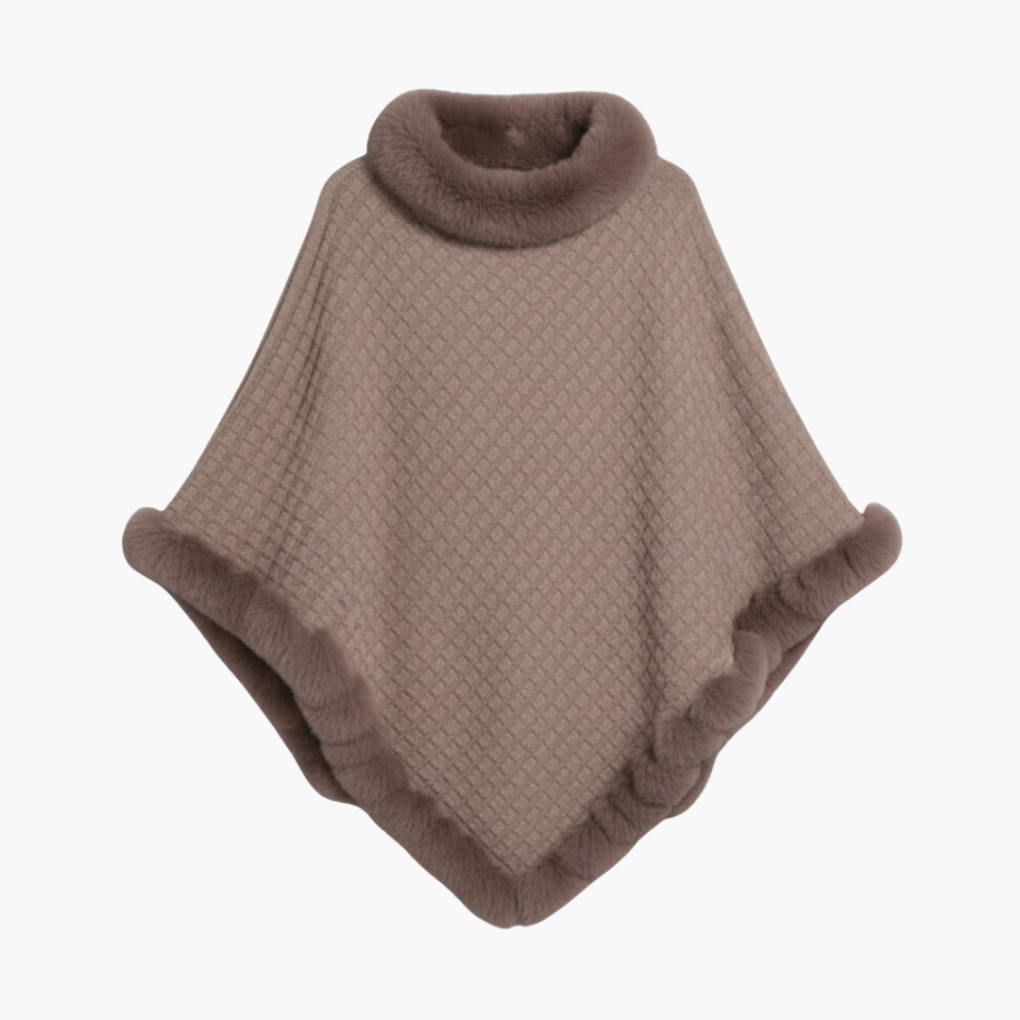 Kara Women's Poncho | Oversized Knit with Faux Fur Trim, Cozy Layering 1