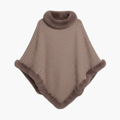 Kara Women's Poncho | Oversized Knit with Faux Fur Trim, Cozy Layering 1