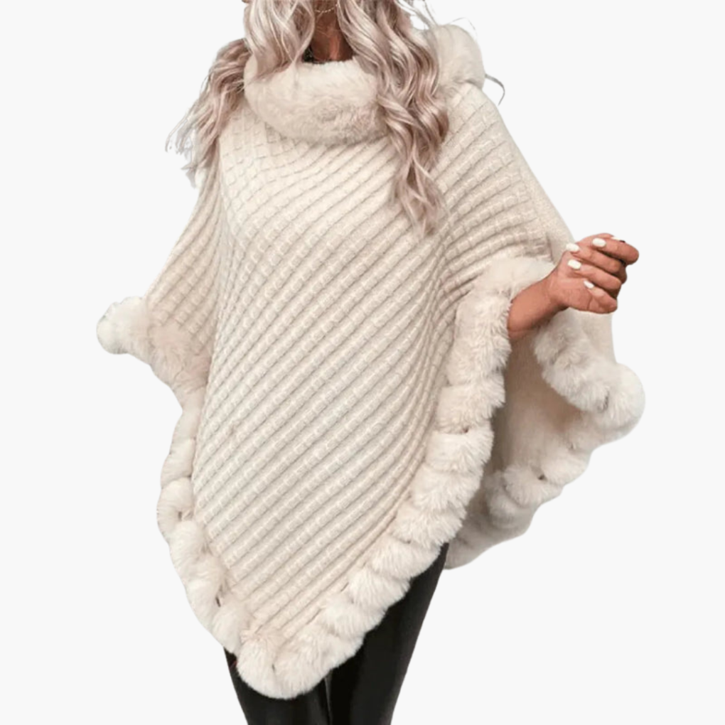 Kara Women's Poncho | Oversized Knit with Faux Fur Trim, Cozy Layering 2