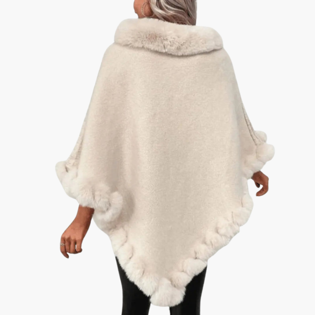 Kara Women's Poncho | Oversized Knit with Faux Fur Trim, Cozy Layering 4