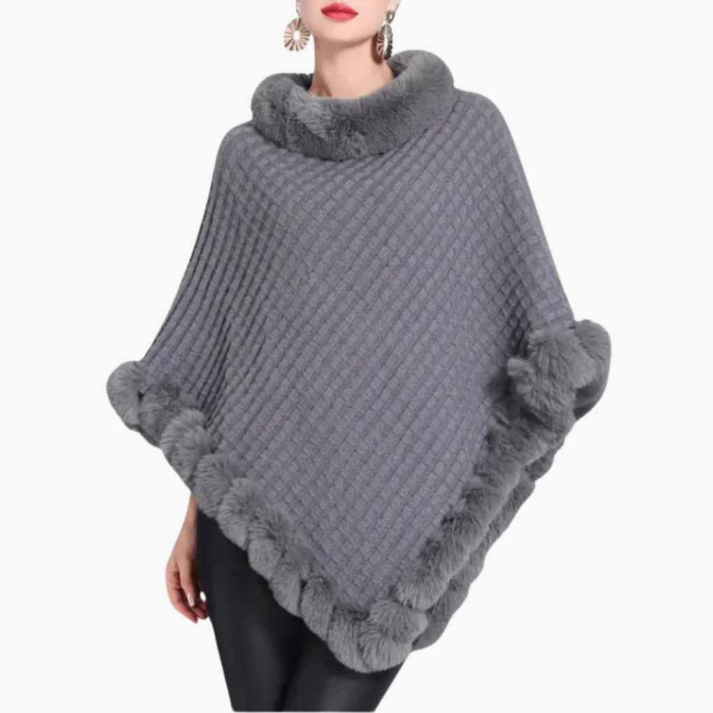 Kara Women's Poncho | Oversized Knit with Faux Fur Trim, Cozy Layering 5