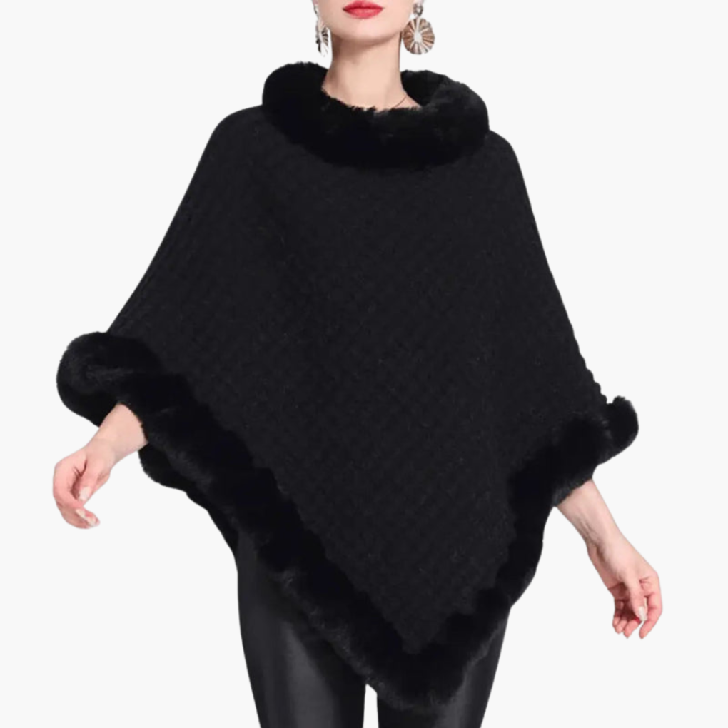 Kara Women's Poncho | Oversized Knit with Faux Fur Trim, Cozy Layering 6