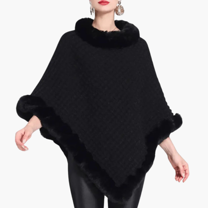 Kara Women's Poncho | Oversized Knit with Faux Fur Trim, Cozy Layering 6