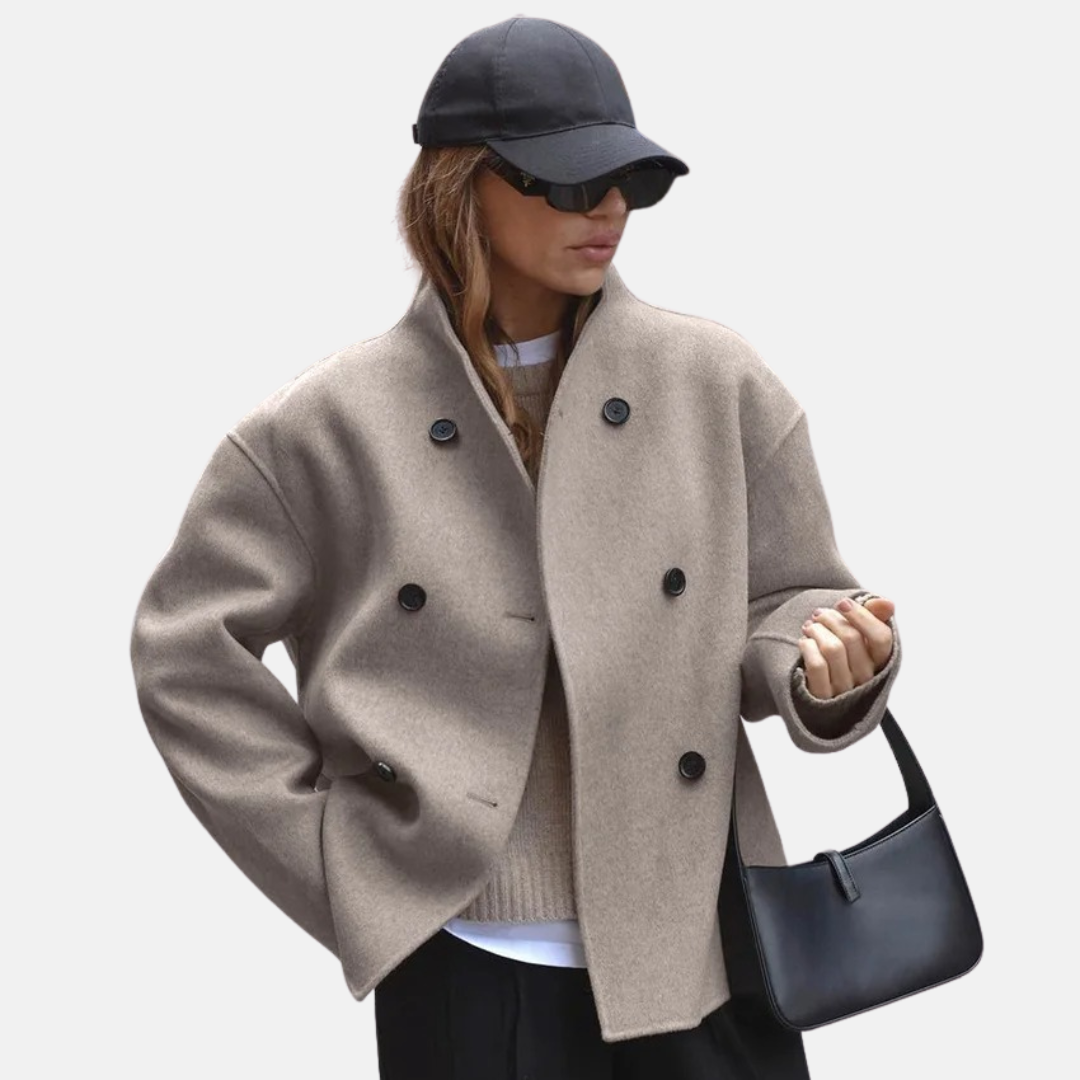 Katherine Women's Wool Coat | Vintage V-Neck, Elegant Brown Winter Outerwear 0