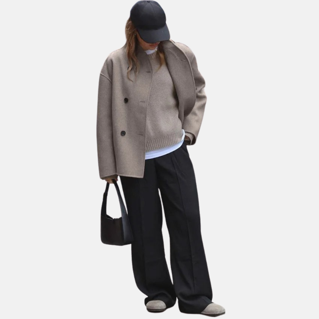 Katherine Women's Wool Coat | Vintage V-Neck, Elegant Brown Winter Outerwear 2