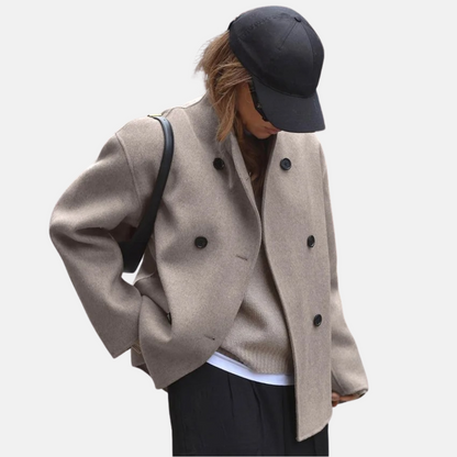 Katherine Women's Wool Coat | Vintage V-Neck, Elegant Brown Winter Outerwear 3