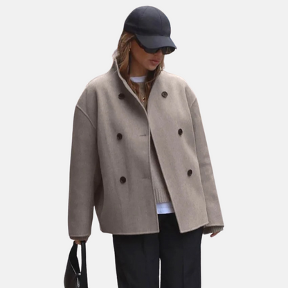 Katherine Women's Wool Coat | Vintage V-Neck, Elegant Brown Winter Outerwear 4