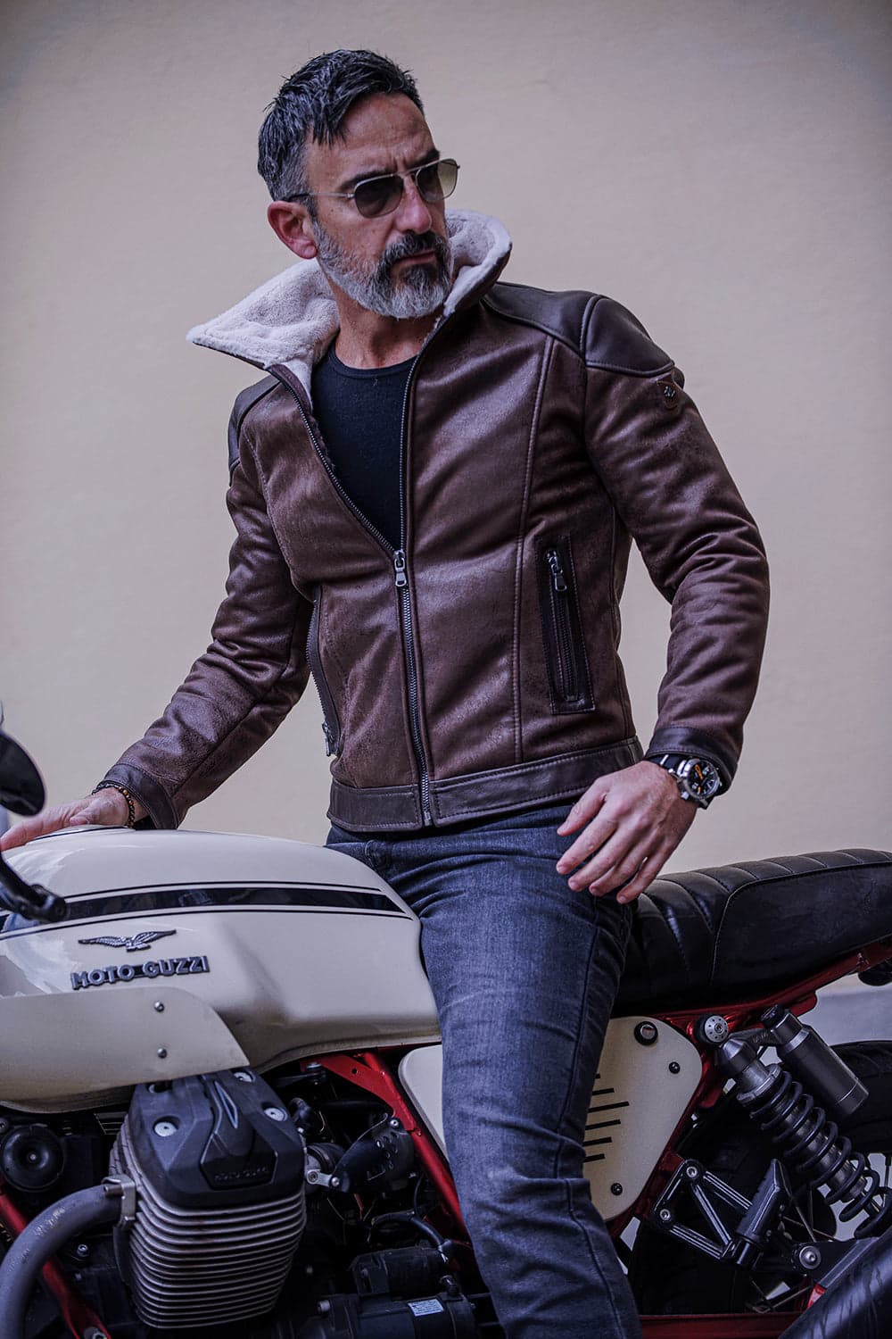 Eli Men's Biker Jacket | Shearling Style, Dark Brown Leather 1