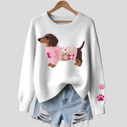 Nina Women's Wool Sweater | Dachshund Patchwork, Relaxed Fit 3