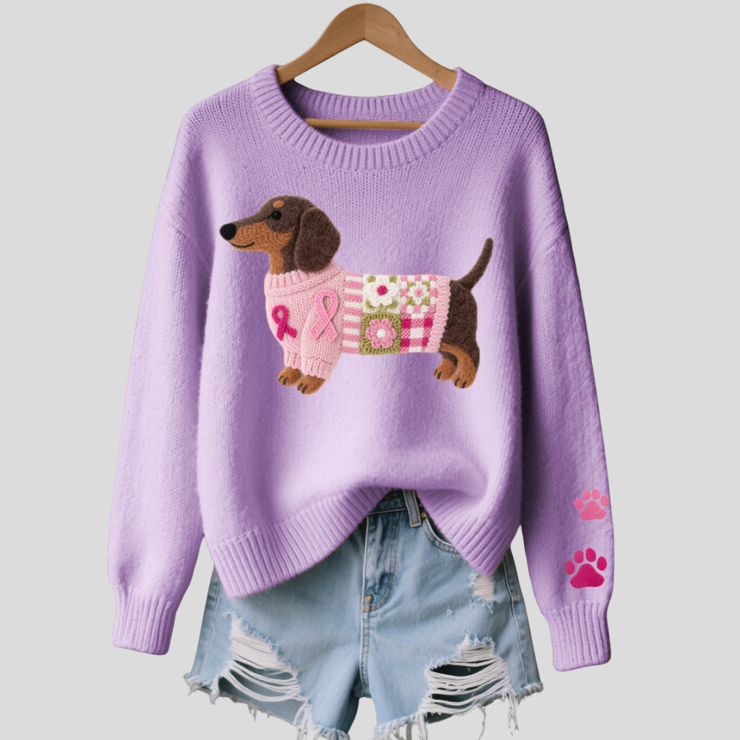Nina Women's Wool Sweater | Dachshund Patchwork, Relaxed Fit 4