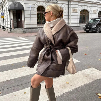 Olivia Women's Leather Jacket | Faux Fur Lining, Adjustable Fit 4