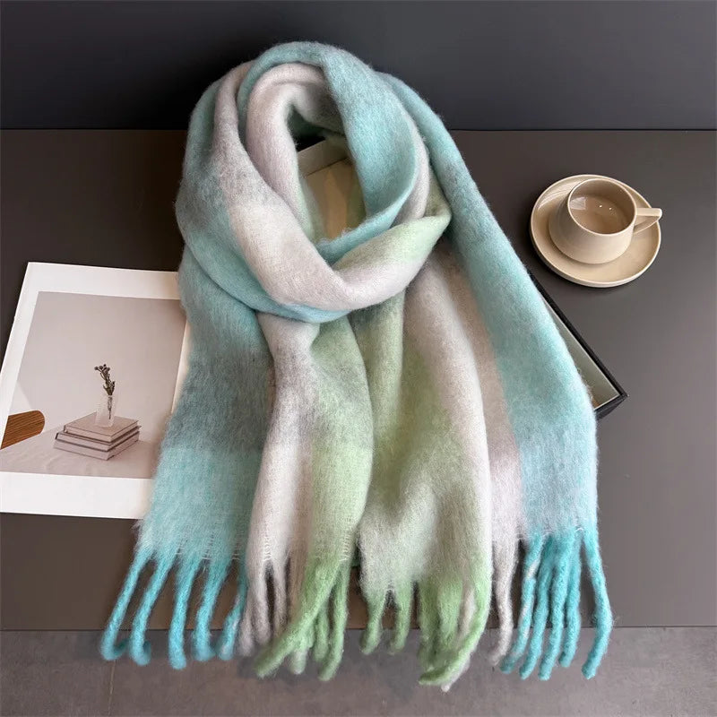 Ravi Women's Scarf | Soft Faux Cashmere, Rainbow Plaid Wrap 2