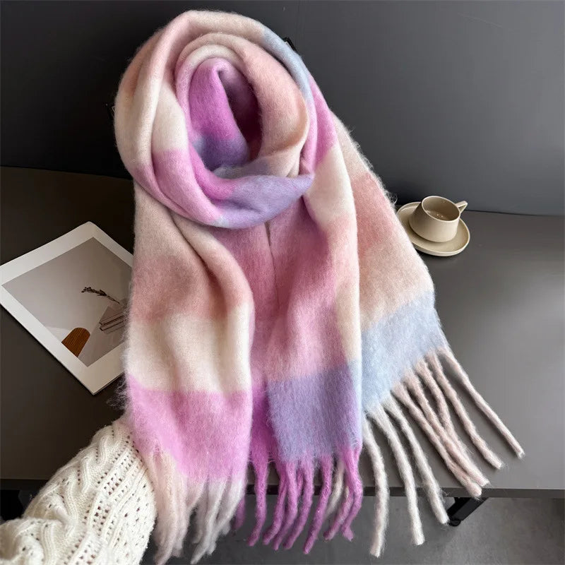 Ravi Women's Scarf | Soft Faux Cashmere, Rainbow Plaid Wrap 4