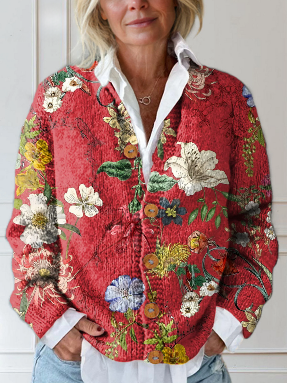 Vera Women's Cardigan Sweater | Soft Knit, Vintage Floral Design 0
