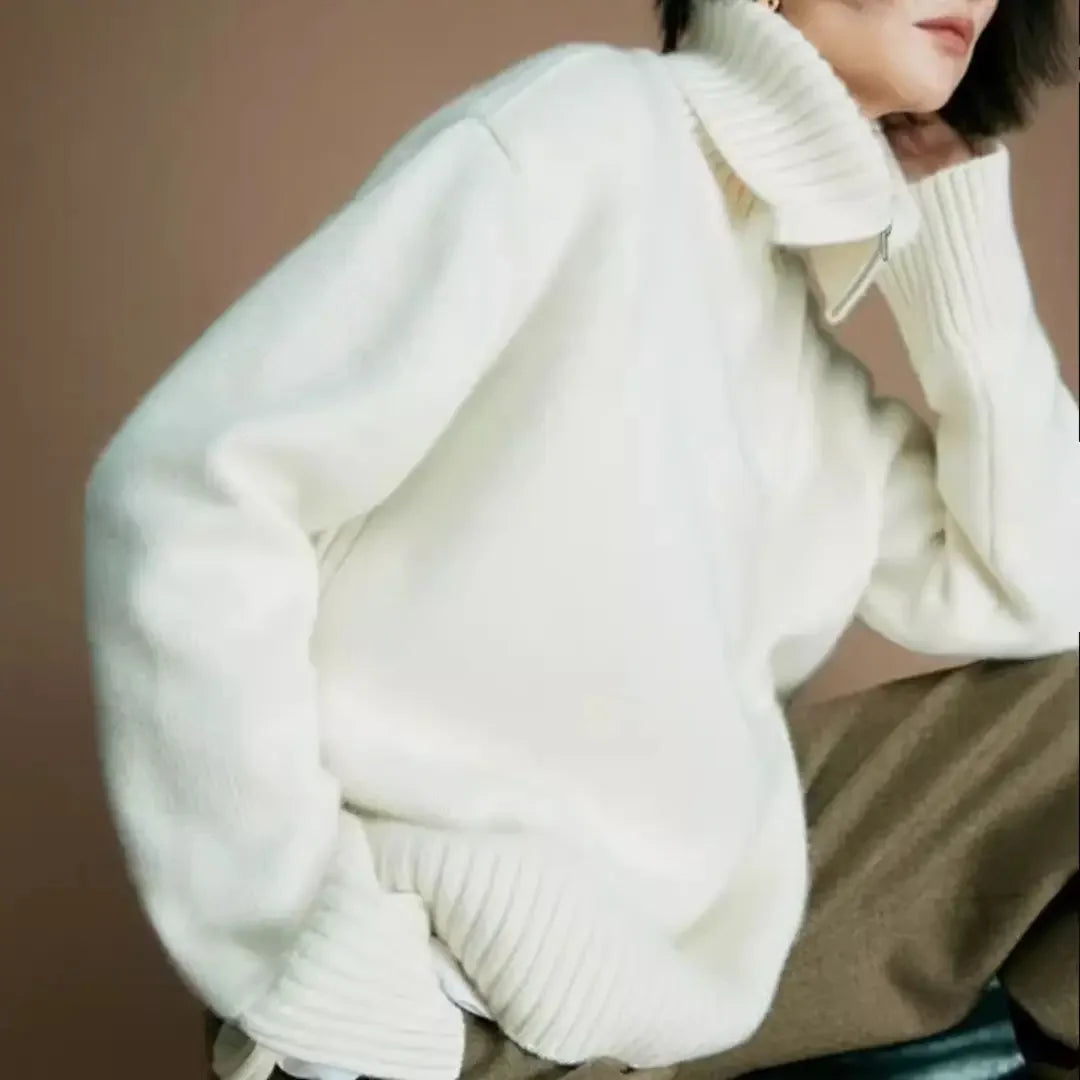 Winnie Women's Oversized Sweater | 100% Wool, Casual Half Zip 6