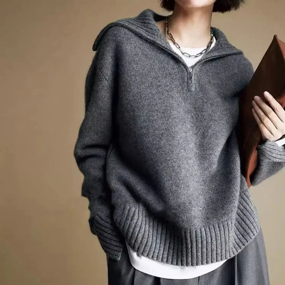 Winnie Women's Oversized Sweater | 100% Wool, Casual Half Zip 7