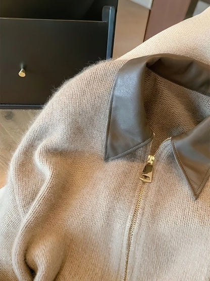 Penny Women's Cropped Cardigan | Thick Knitted Bomber Jacket, Unique Patchwork Design 2