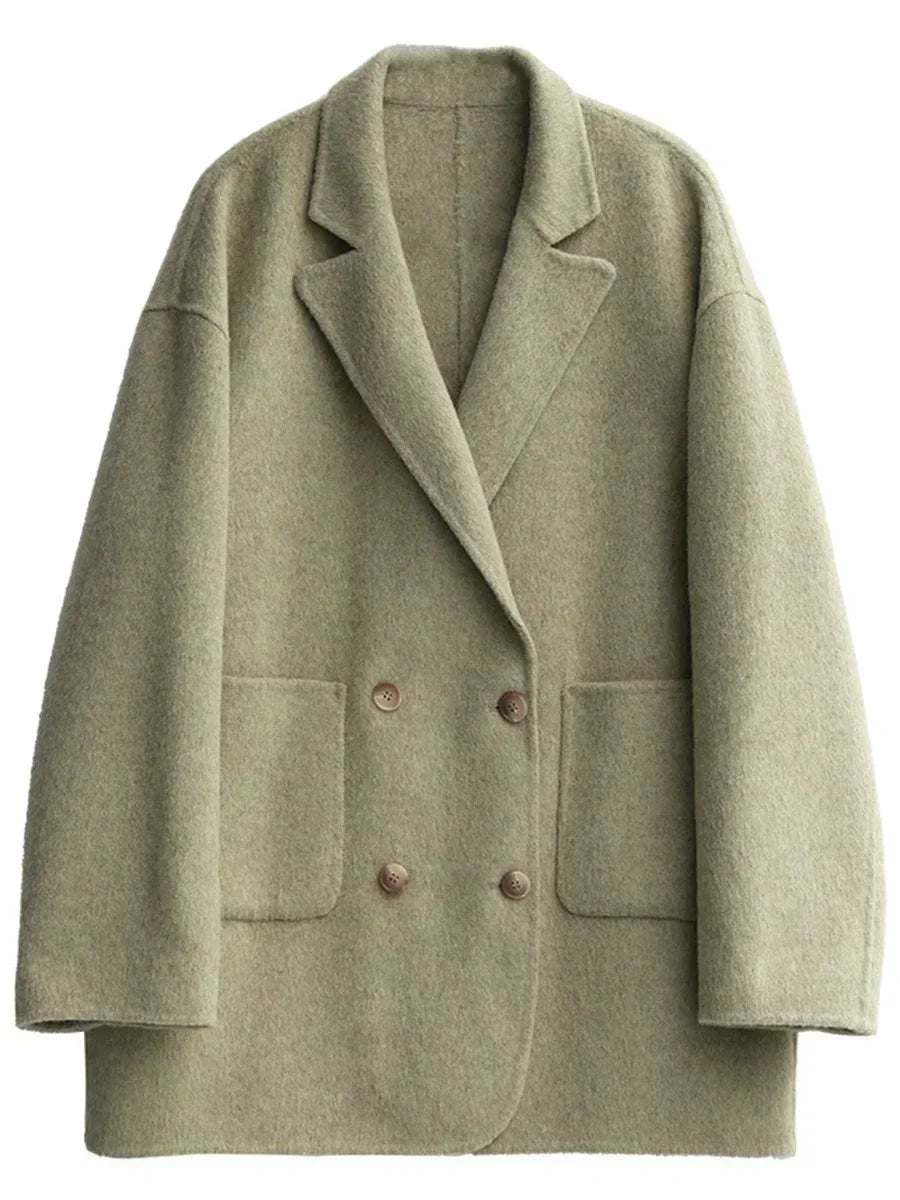 Cora Women's Wool Coat | Double-Breasted, Retro Style Wool Jacket 4