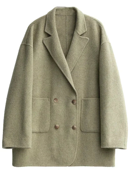 Cora Women's Wool Coat | Double-Breasted, Retro Style Wool Jacket 4