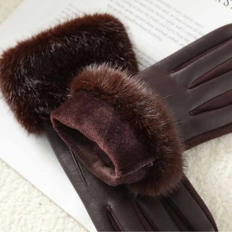 Wina Women's Leather Gloves | Faux Fur Trim, Touch Screen, Warm 4