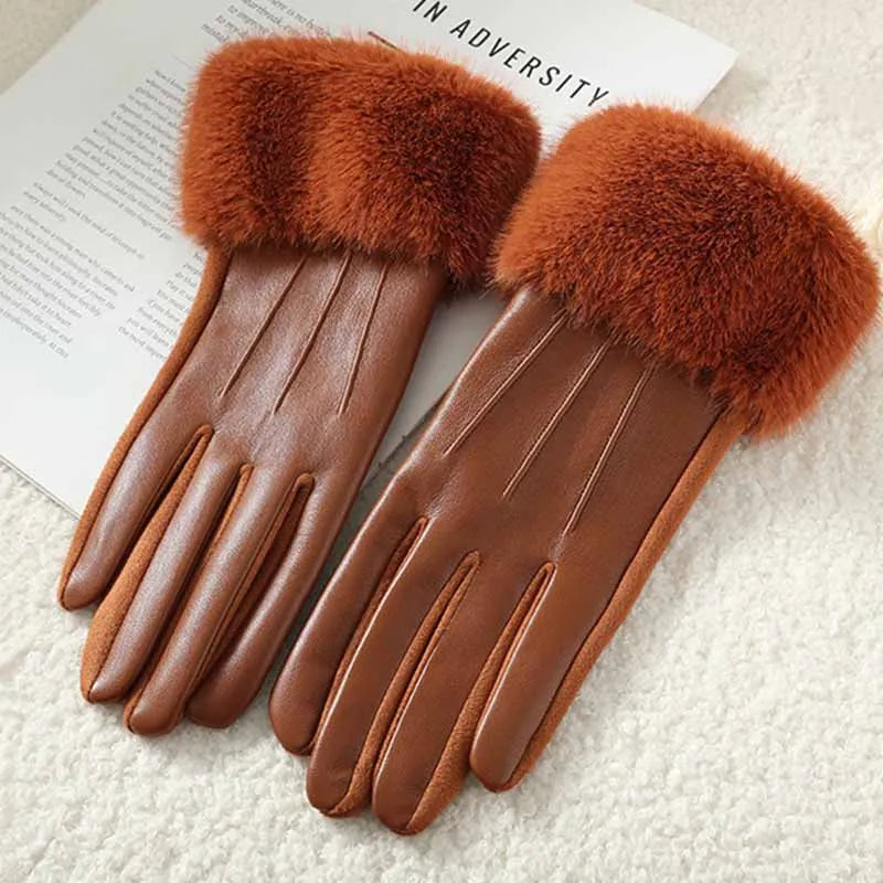 Wina Women's Leather Gloves | Faux Fur Trim, Touch Screen, Warm 6