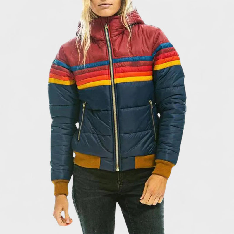 Rina Women's Puffer Jacket | Retro Color Block Design 1