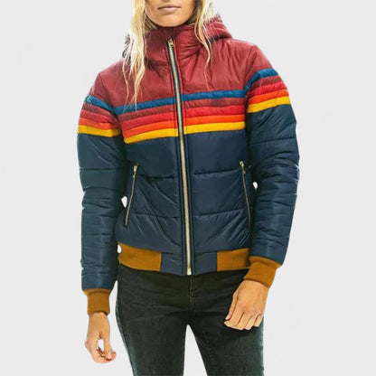 Rina Women's Puffer Jacket | Retro Color Block Design 1