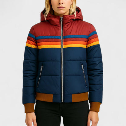 Rina Women's Puffer Jacket | Retro Color Block Design 2
