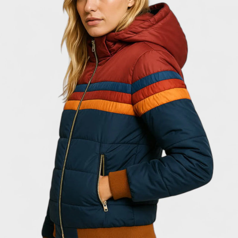 Rina Women's Puffer Jacket | Retro Color Block Design 3