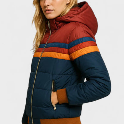 Rina Women's Puffer Jacket | Retro Color Block Design 3