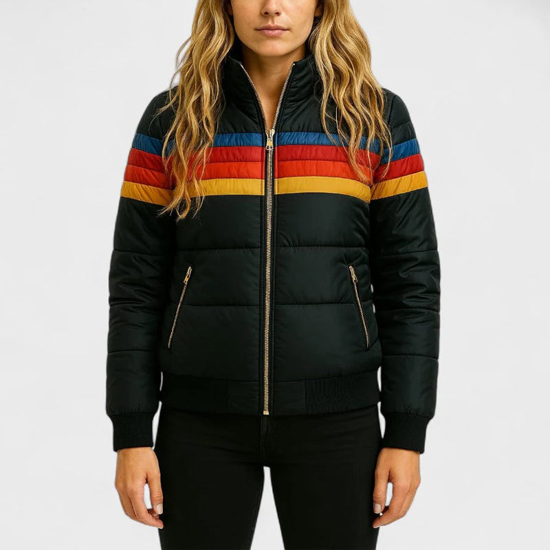 Rina Women's Puffer Jacket | Retro Color Block Design 4