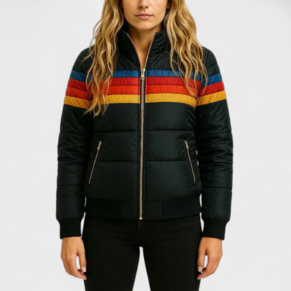 Rina Women's Puffer Jacket | Retro Color Block Design 4