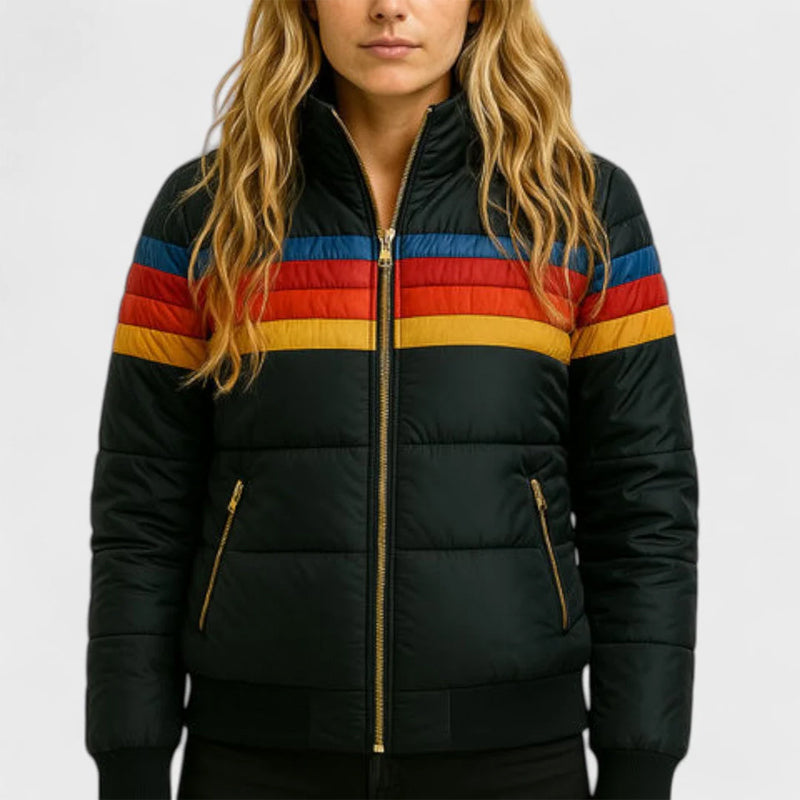 Rina Women's Puffer Jacket | Retro Color Block Design 5