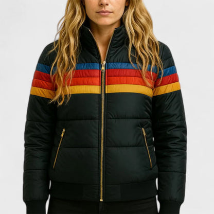 Rina Women's Puffer Jacket | Retro Color Block Design 5