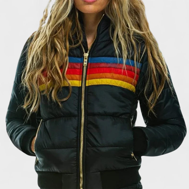 Rina Women's Puffer Jacket | Retro Color Block Design 6